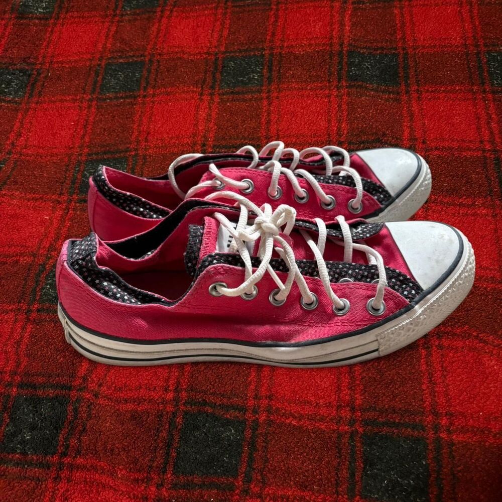 Hot Pink with black stars Converse shoes